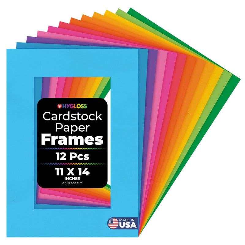 Hygloss 12 Pack Paper Picture Frames, Colorful cardstock Photo Frame 11x14-Inch, Paper Frames to Decorate for Wedding Birthday DIY Classroom Crafts and Decorations - Image 1